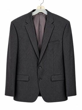 Ralph Lauren LRL Blazer 44R Blue Plaid Check Poly Blend Sport Coat Jacket EUC